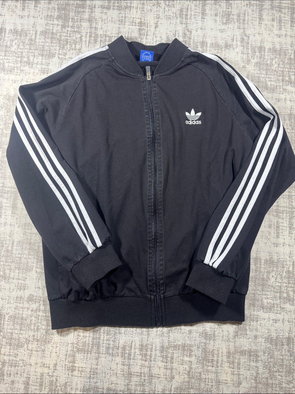 Adidas Black Bomber Jacket with White Three-Stripe Big LOGO back Teens 3XL 26X22